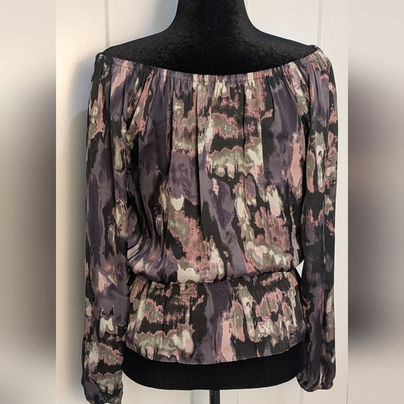 MICHAEL KORS Chic Women's Off The Shoulder Peplum Top Abstract Watercolor Sz S - Picture 6 of 13